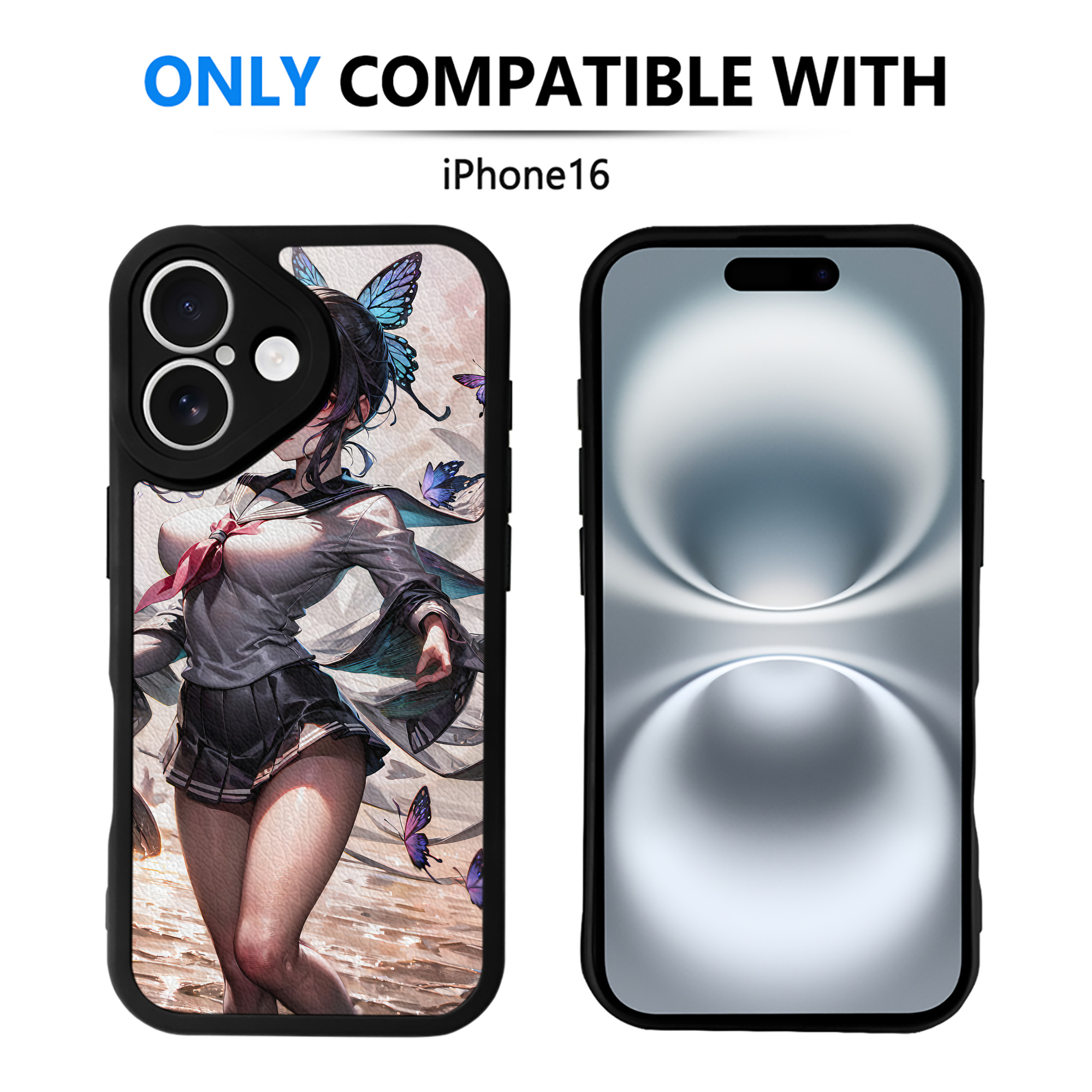 （画像用） 鬼滅の刃（きめつのやいば）蟲柱-胡蝶 しのぶ／こちょう しのぶ Kochou Shinobu 【iPhone 16シリーズ対応】シリコンスマホケース（レザー調） 材質：シリコン